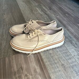 Zara Woman Platform Oxford Nude Patent Leather Shoes Lace Up Women's Sze 7.5